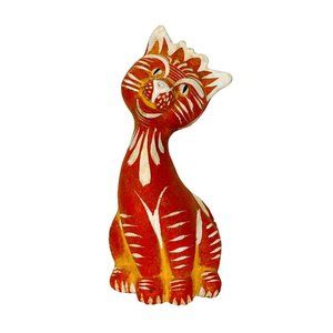 Hand Painted Terracotta Cat Figurine Whimsical Mexico Folk Art 8.25"